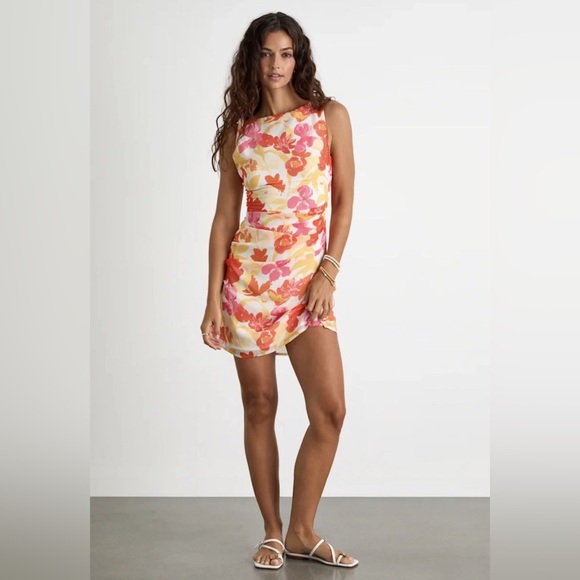 Lulus Dresses & Skirts - New Lulus Roanes Orange Floral Boat Neck Pleated Mini Dress Size Small